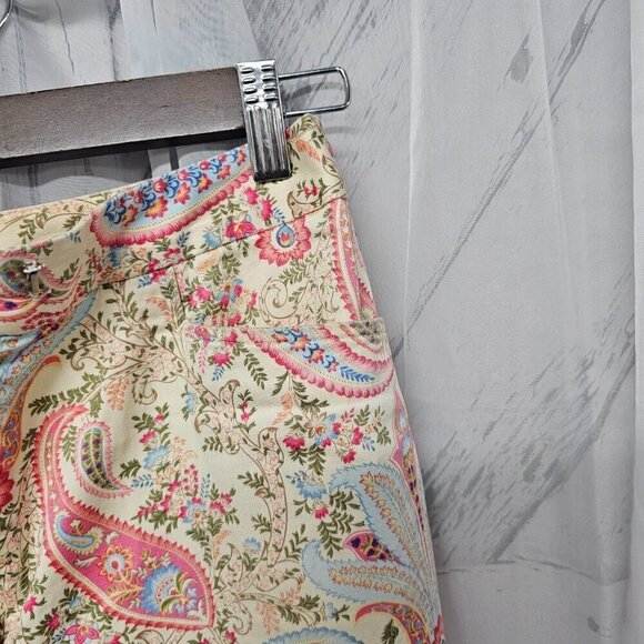 Vintage Talbots Pink Cream Paisley Boho Cropped Straight Leg Chino Pants Size - Picture 5 of 16